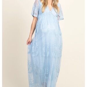 Pinkblush Maternity Light Blue Lace Maxi Dress